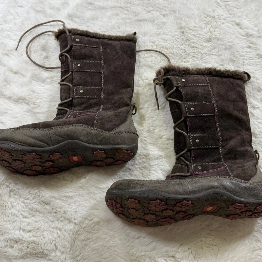 The North Face Winter Boots 8.5 Brown Waterproof Suede PrimaLoft Faux Fur Hiking